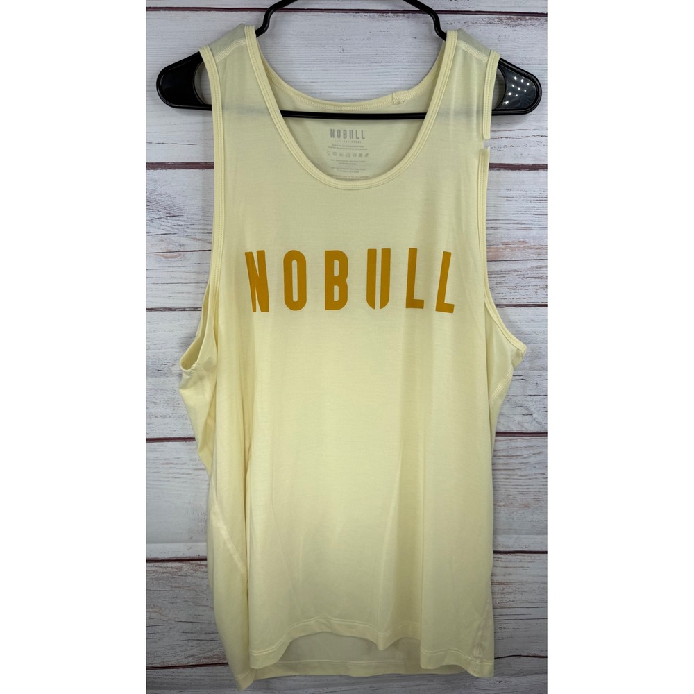 NOBULL Men Pale Yellow Graphic Logo Training Tank Top Size M Just The Horns